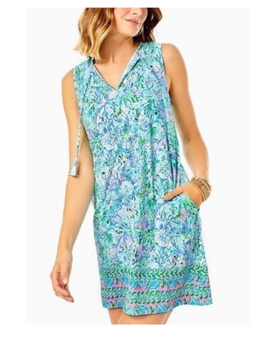 Lilly Pulitzer Aqua Floral V-Neck Sleeveless Dress or Swim Coverup